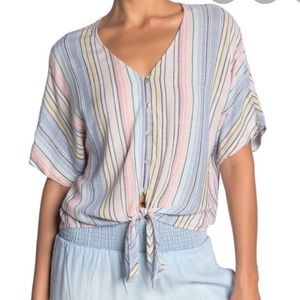 Anthropologie Cloth and Stone Yellow and White Stripped Tie Top